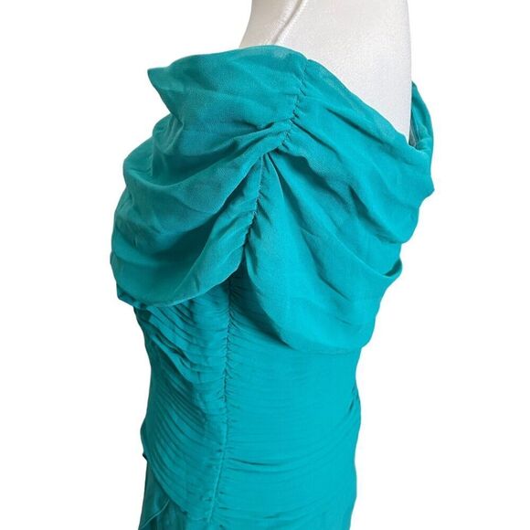 Tadashi Shoji Off Shoulder Maxi Dress Blue Women’s Size 8 Pleated Chiffon - Picture 16 of 16